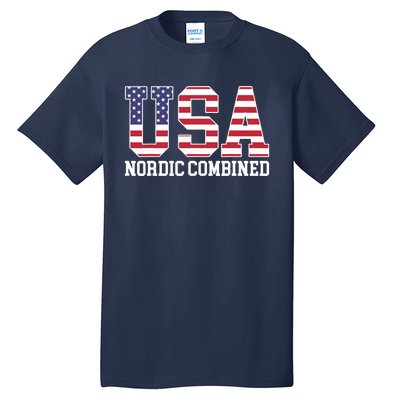 USA Flag Skier American USA Nordic Combined Tall T-Shirt