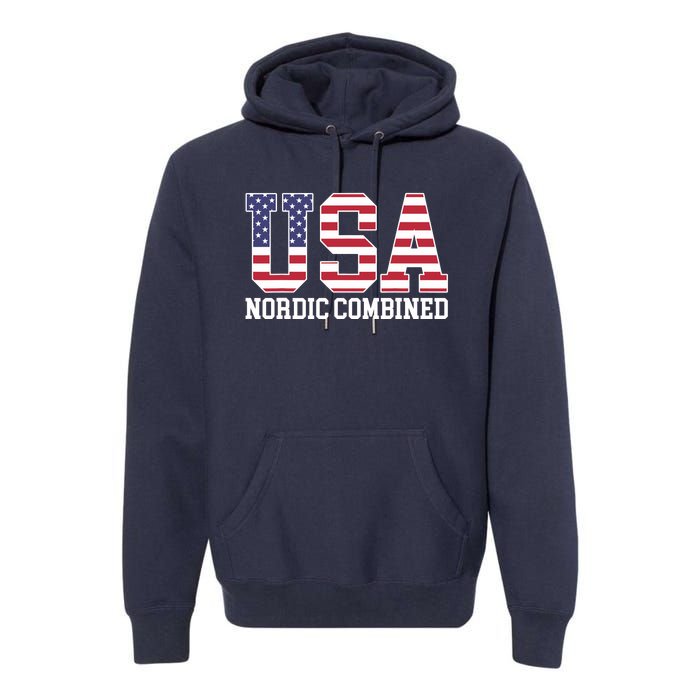 USA Flag Skier American USA Nordic Combined Premium Hoodie