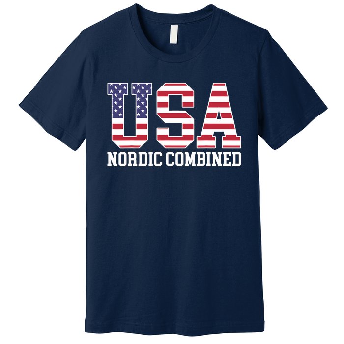 USA Flag Skier American USA Nordic Combined Premium T-Shirt