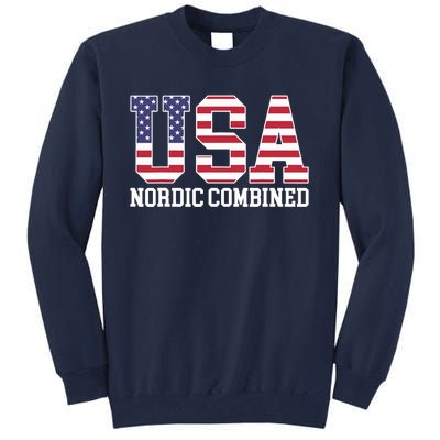 USA Flag Skier American USA Nordic Combined Tall Sweatshirt