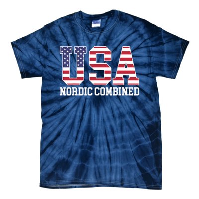 USA Flag Skier American USA Nordic Combined Tie-Dye T-Shirt