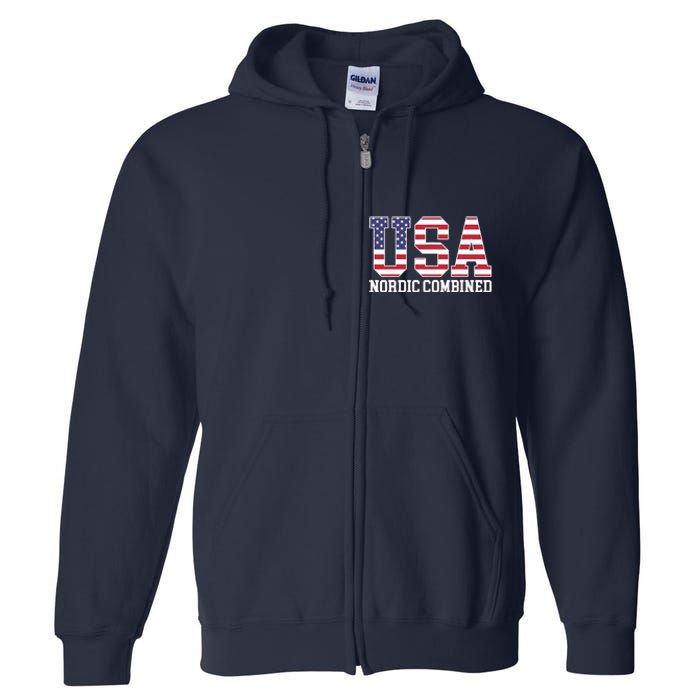 USA Flag Skier American USA Nordic Combined Full Zip Hoodie