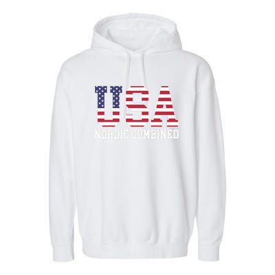 USA Flag Skier American USA Nordic Combined Garment-Dyed Fleece Hoodie