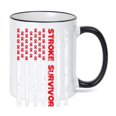 USA Flag Stroke Survivor Awareness Red Ribbon Brain Attack 11oz Black Color Changing Mug