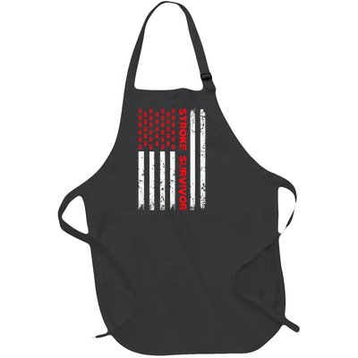 USA Flag Stroke Survivor Awareness Red Ribbon Brain Attack Full-Length Apron With Pockets