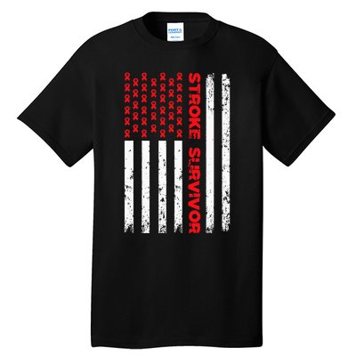 USA Flag Stroke Survivor Awareness Red Ribbon Brain Attack Tall T-Shirt