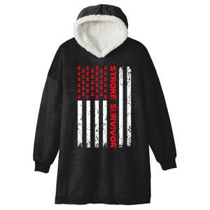 USA Flag Stroke Survivor Awareness Red Ribbon Brain Attack Hooded Wearable Blanket