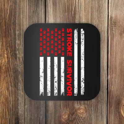 USA Flag Stroke Survivor Awareness Red Ribbon Brain Attack Coaster