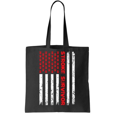 USA Flag Stroke Survivor Awareness Red Ribbon Brain Attack Tote Bag