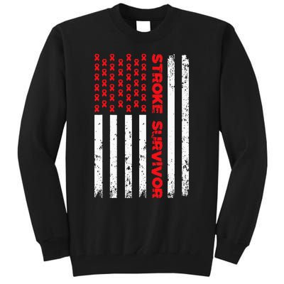 USA Flag Stroke Survivor Awareness Red Ribbon Brain Attack Tall Sweatshirt