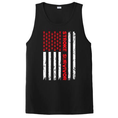 USA Flag Stroke Survivor Awareness Red Ribbon Brain Attack PosiCharge Competitor Tank