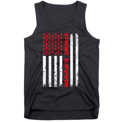 USA Flag Stroke Survivor Awareness Red Ribbon Brain Attack Tank Top