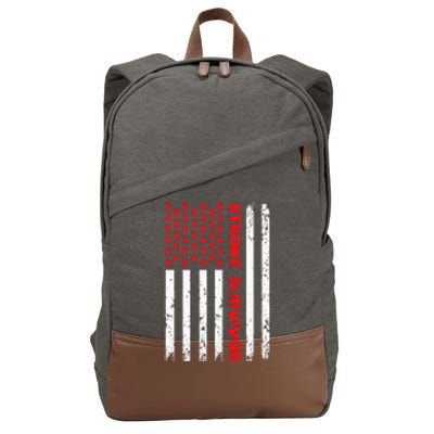 USA Flag Stroke Survivor Awareness Red Ribbon Brain Attack Cotton Canvas Backpack