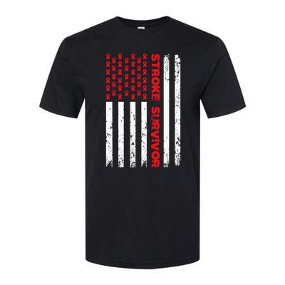 USA Flag Stroke Survivor Awareness Red Ribbon Brain Attack Softstyle® CVC T-Shirt