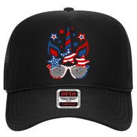 Unicorn Face Sunglasses As American Flag 4th July Patriotic High Crown Mesh Back Trucker Hat