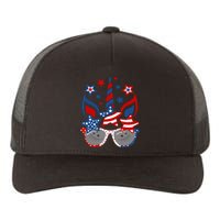 Unicorn Face Sunglasses As American Flag 4th July Patriotic Yupoong Adult 5-Panel Trucker Hat