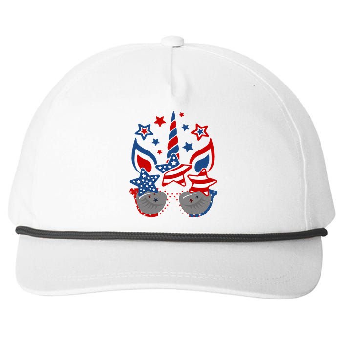 Unicorn Face Sunglasses As American Flag 4th July Patriotic Snapback Five-Panel Rope Hat