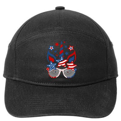 Unicorn Face Sunglasses As American Flag 4th July Patriotic 7-Panel Snapback Hat