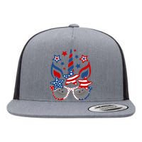 Unicorn Face Sunglasses As American Flag 4th July Patriotic Flat Bill Trucker Hat