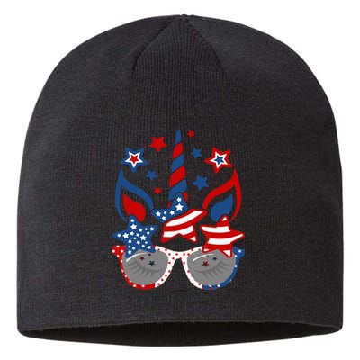 Unicorn Face Sunglasses As American Flag 4th July Patriotic Sustainable Beanie