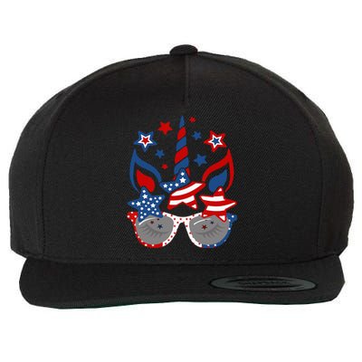 Unicorn Face Sunglasses As American Flag 4th July Patriotic Wool Snapback Cap