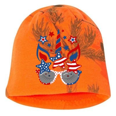 Unicorn Face Sunglasses As American Flag 4th July Patriotic Kati - Camo Knit Beanie