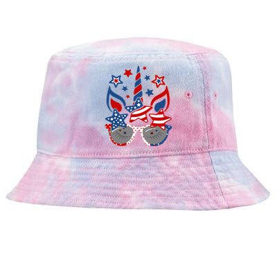 Unicorn Face Sunglasses As American Flag 4th July Patriotic Tie-Dyed Bucket Hat