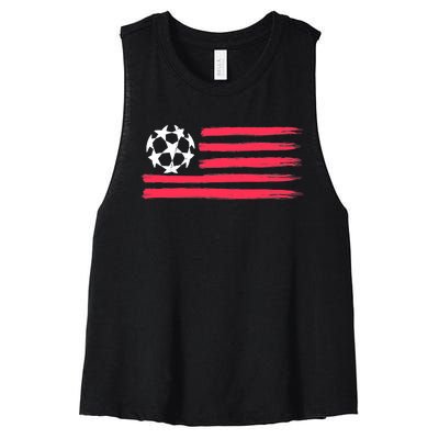 USA Flag Soccer Ball Cool Futbol Equipment Women's Racerback Cropped Tank