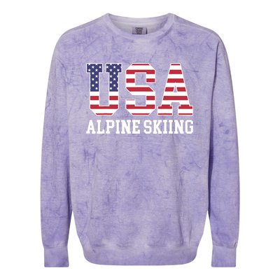 USA Flag Skier American USA Alpine Skiing Colorblast Crewneck Sweatshirt