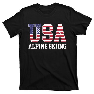 USA Flag Skier American USA Alpine Skiing T-Shirt