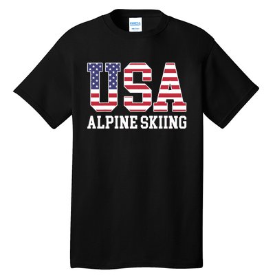 USA Flag Skier American USA Alpine Skiing Tall T-Shirt