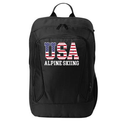 USA Flag Skier American USA Alpine Skiing City Backpack