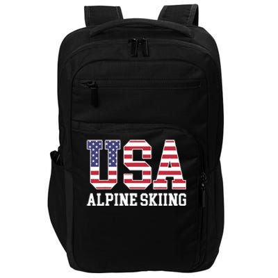 USA Flag Skier American USA Alpine Skiing Impact Tech Backpack