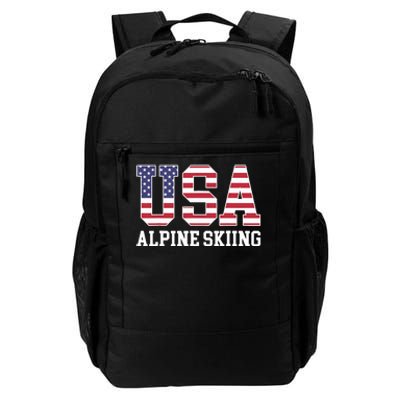 USA Flag Skier American USA Alpine Skiing Daily Commute Backpack