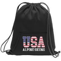 USA Flag Skier American USA Alpine Skiing Sweatshirt Cinch Pack Bag