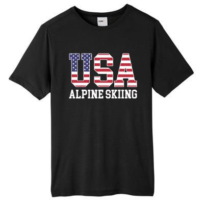 USA Flag Skier American USA Alpine Skiing Tall Fusion ChromaSoft Performance T-Shirt