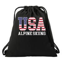 USA Flag Skier American USA Alpine Skiing Drawstring Bag