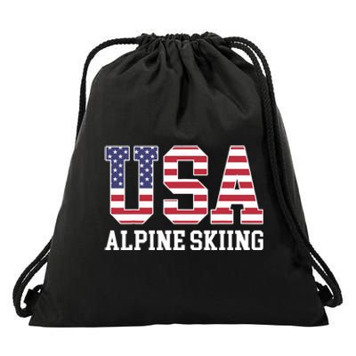 USA Flag Skier American USA Alpine Skiing Drawstring Bag