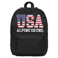 USA Flag Skier American USA Alpine Skiing 16 in Basic Backpack