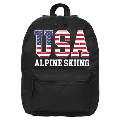 USA Flag Skier American USA Alpine Skiing 16 in Basic Backpack