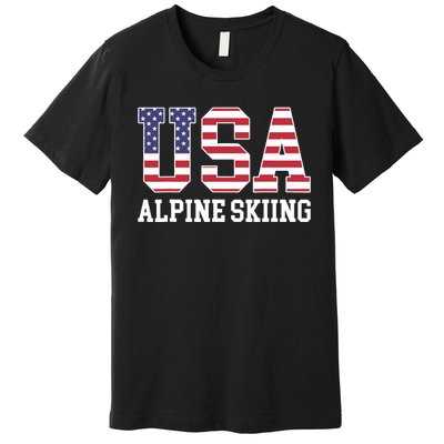 USA Flag Skier American USA Alpine Skiing Premium T-Shirt