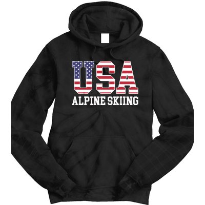 USA Flag Skier American USA Alpine Skiing Tie Dye Hoodie