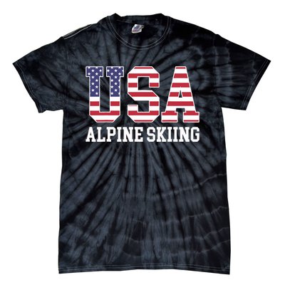 USA Flag Skier American USA Alpine Skiing Tie-Dye T-Shirt