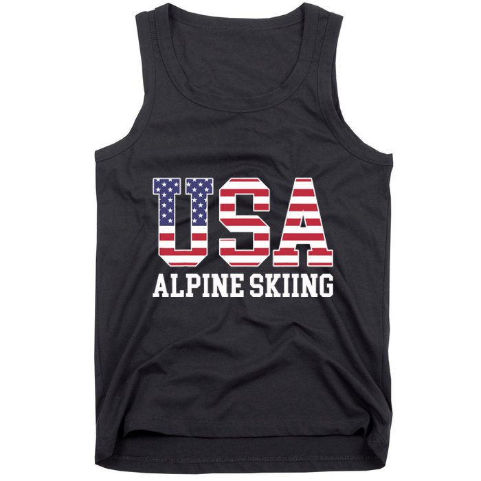 USA Flag Skier American USA Alpine Skiing Tank Top