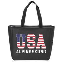 USA Flag Skier American USA Alpine Skiing Zip Tote Bag