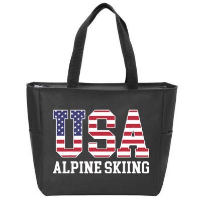 USA Flag Skier American USA Alpine Skiing Zip Tote Bag