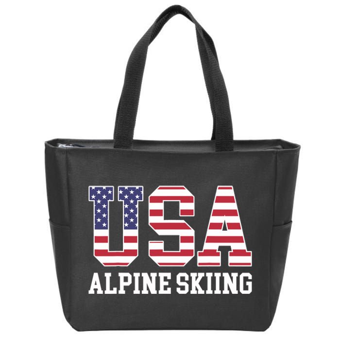 USA Flag Skier American USA Alpine Skiing Zip Tote Bag