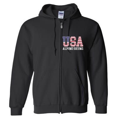 USA Flag Skier American USA Alpine Skiing Full Zip Hoodie