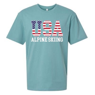 USA Flag Skier American USA Alpine Skiing Sueded Cloud Jersey T-Shirt