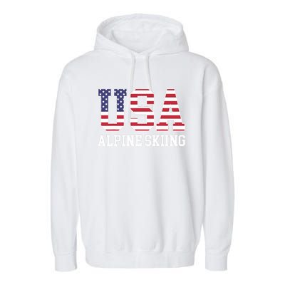 USA Flag Skier American USA Alpine Skiing Garment-Dyed Fleece Hoodie